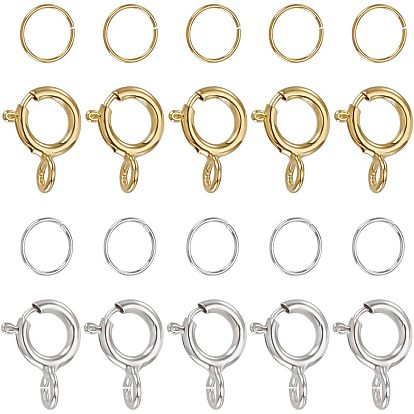 925 Sterling Silver Spring Ring Clasps, with 925 Open Jump Rings