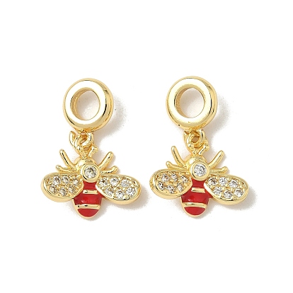 Латунные подвески-шармы в виде пчелы из прозрачного кубического циркония, подвески с большими отверстиями в виде насекомых из красной эмали, стойки покрытие, долговечный, без свинца и без кадмия