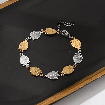 Двухцветные 304 браслеты из нержавеющей стали с цепочкой в виде клубничных звеньев
