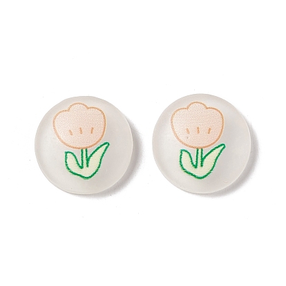 Flat Round with Flower Pattern Frosted Resin Cabochons
