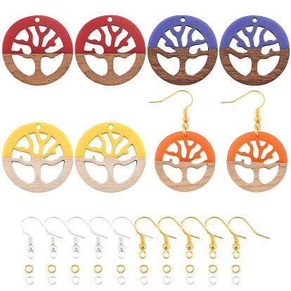 Kits de fabrication de boucles d'oreilles bricolage, y compris les pendentifs en résine et en bois, crochets et anneaux de saut en laiton, rond et plat avec un arbre