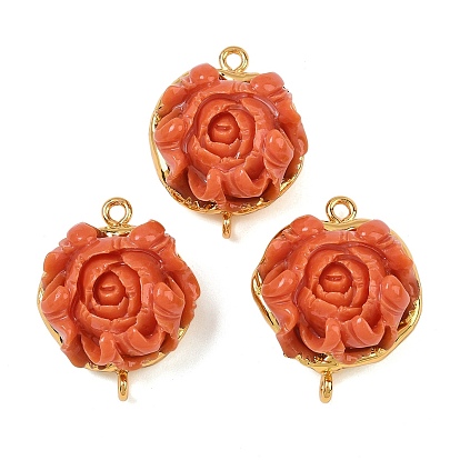 Подвески-соединители из смоляных цветов, с латунной фурнитурой , оранжево-красный