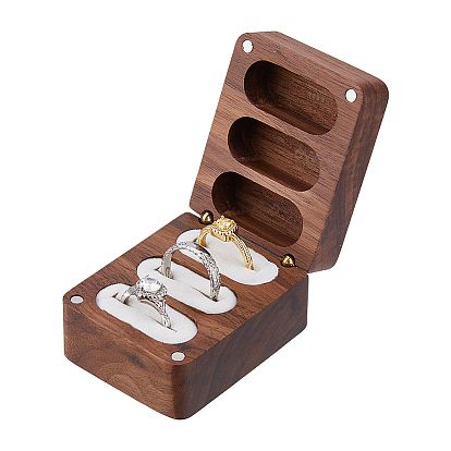 1ПК 3-слотовая подарочная коробка для ювелирных изделий из орехового дерева с магнитной крышкой, для колец, хранение серег, прямоугольные