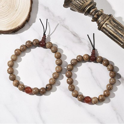 2 шт. 2 стили браслеты из натурального сердолика и дерева с круглыми бусинами для мужчин и женщин