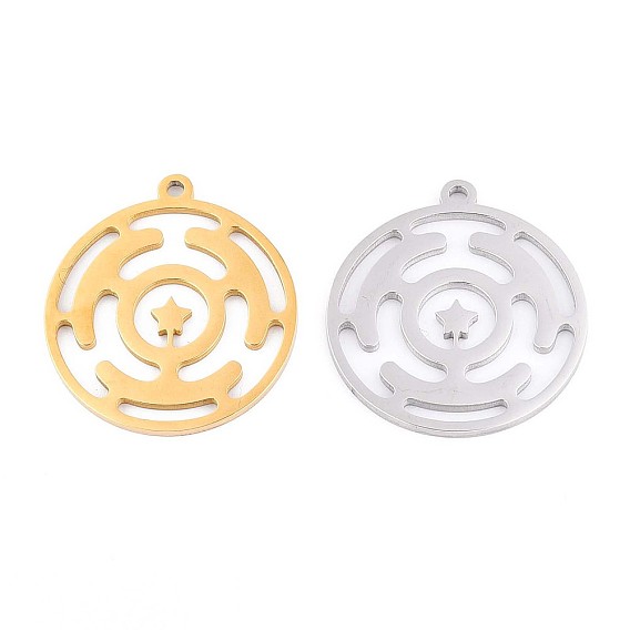 304 подвески из нержавеющей стали, плоский круглый с чакрой-талисманом
