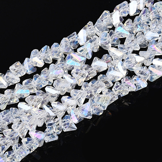 Гальванические стекляныне бусины, имитация нефрита, треугольные, с покрытием AB цвета, граненые