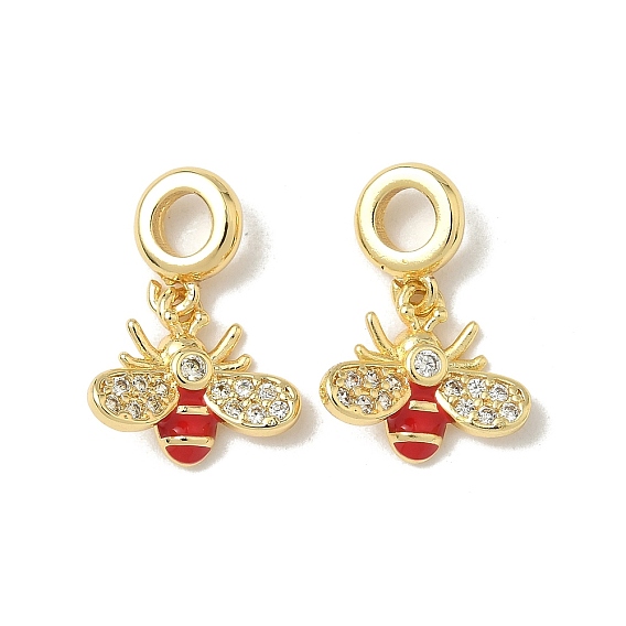 Латунные подвески-шармы в виде пчелы из прозрачного кубического циркония, подвески с большими отверстиями в виде насекомых из красной эмали, стойки покрытие, долговечный, без свинца и без кадмия