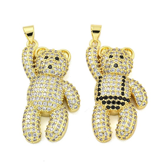 Латунные микропаве прозрачные подвески с фианитом, без кадмия, без никеля и без свинца, реальный 18 k позолоченный, медведь