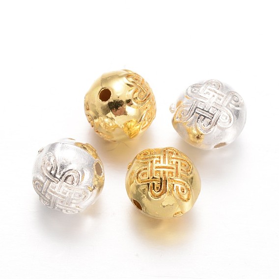 Round Alloy Beads, with Chinese Knot Pattern, 10mm, Hole: 1.5mm