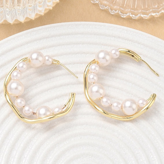 Brass with Plastic Pearls Stud Earrings, Half Hoop Earrings