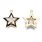 Brass Micro Pave Clear Cubic Zirconia Pendants, with Black Enamel, Nickel Free, Star