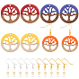 DIY Dangle Earring Making Kits, Including Resin & Wood Pendants, Brass Earring Hooks & Jump Rings, Flat Round with Tree