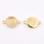 Brass Micro Pave Cubic Zirconia Cabochon Connector Settings, Long-Lasting Plated, Flat Round