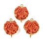 Подвески-соединители из смоляных цветов, с латунной фурнитурой , оранжево-красный