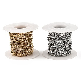 304 Stainless Steel Rectangle Link Chains, Soldered, Textured, with Spool