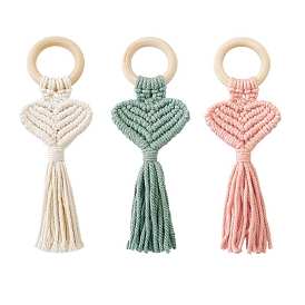 Heart Handmade Macrame Cotton Woven Napkin Rings, Wood Ring Tassel Napkin Holder Ornament, Restaurant Dinner Table Accessories