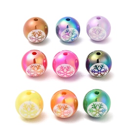 Uv perles acryliques de placage, iridescent, rond avec motif flocon