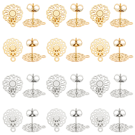 24 шт 4 стиль 304 серьги-гвоздики из нержавеющей стали, с горизонтальными петлями, цветок