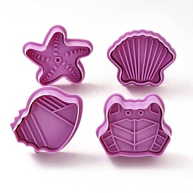 Ocean Themed PET Plastic Cookie Cutters, with Iron Press Handle, Conch, Shell, Crab & Starfish