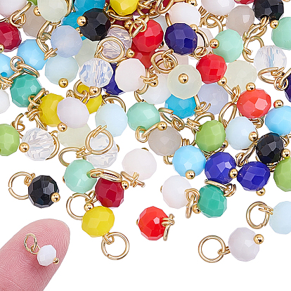 126Pcs 6 Sets Glass Rondelle Bead Charms, with 304 Stainless Steel Open Jump Rings, Faceted