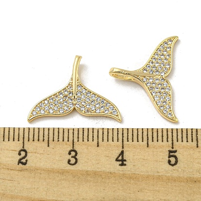 Brass Micro Pave Clear Cubic Zirconia Pendants, Fishtail Shape Charms