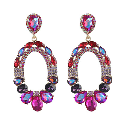 Fashion Colorful Diamond Alloy Glass Earrings for Women, European and American Style Shiny Evening Party Jewelry