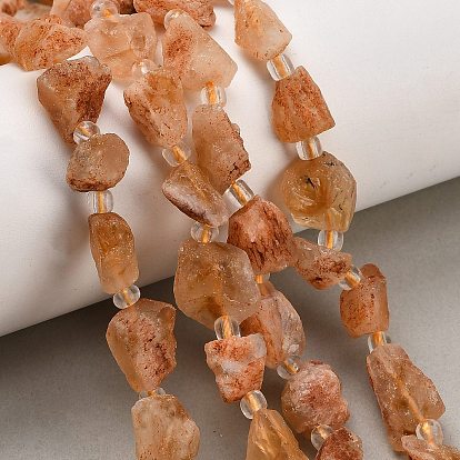Raw Rough Heated Natural Citrine Beads Strands, Nuggets, with Seed Beads