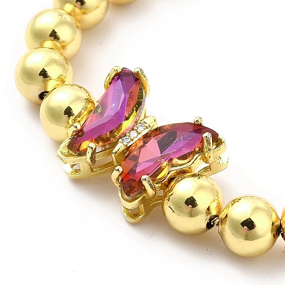 Bracelets coulissants à perles rondes en laiton plaqué en rack pour femmes, bracelets réglables papillon en verre plaqué longue durée, sans nickel et sans plomb, réel 18 k plaqué or