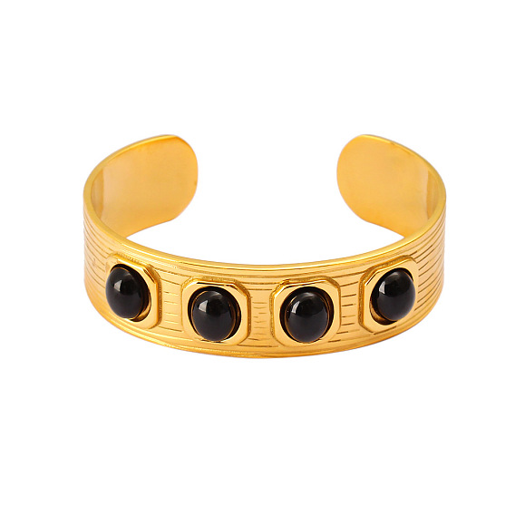 Прямоугольник 304 браслеты-манжеты из нержавеющей стали с натуральным черным камнем