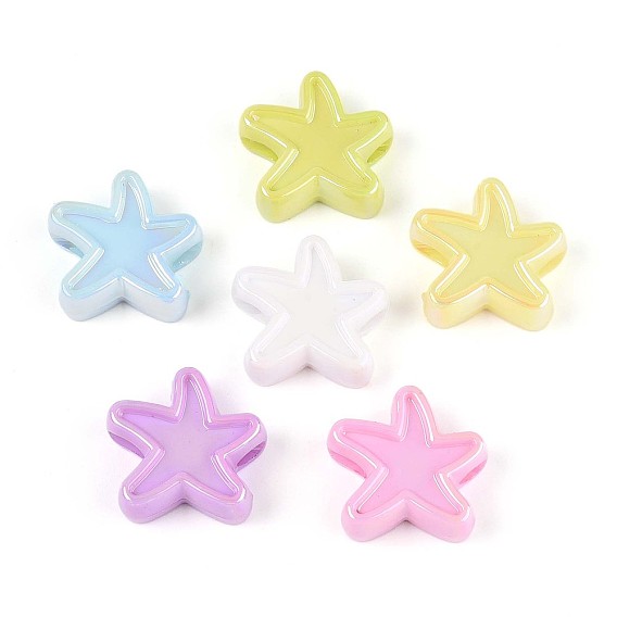 Непрозрачные акриловые бусины с УФ-покрытием, радужный, морская звезда