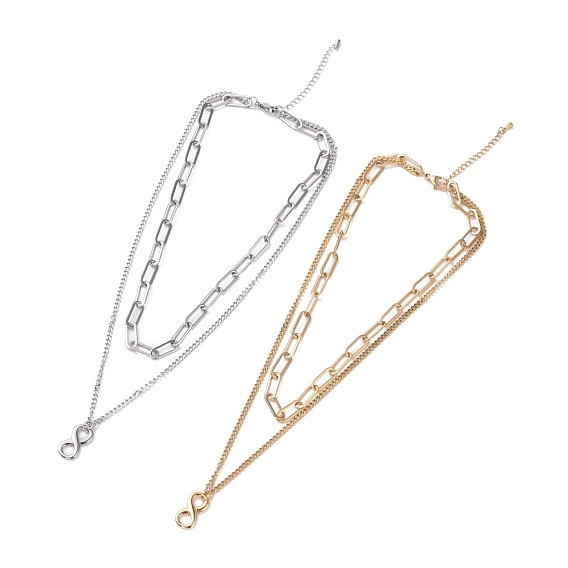 304 Stainless Steel Double Chains Multi Layered Necklace with Infinity Charm for Women