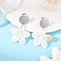 Carved Freshwater Shell Dangle Earrings, Flower, Non-Tarnish 304 Stainless Steel Stud Earrings