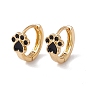 Enamel Bear Paw Print Hoop Earrings, Golden Brass Jewelry for Women