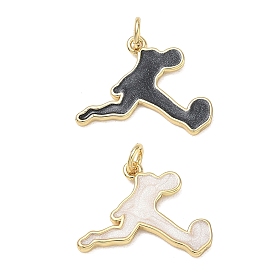 Brass Enamel Pendants, Human with Football Charms, Cadmium Free & Lead Free, Rack Plating, Long-Lasting Plated, Real 18K Gold Plated