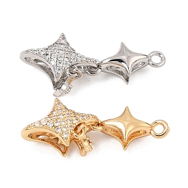 Fermoirs repliables en laiton micro pave zircone cubique transparente, étoiles