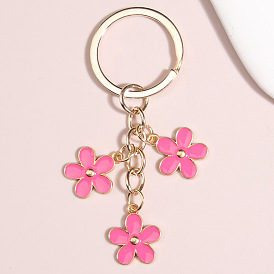  Cute Flower Keychains, Alloy Enamel Pendant Keychains, with Iron Findings