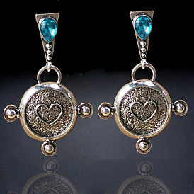 Blue Water Drop Resin Geometric Love Silver Pendant Earrings - Boho Style, Unique, Elegant.