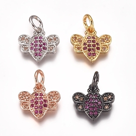 Brass Micro Pave Cubic Zirconia Charms, with Jump Rings, Bees