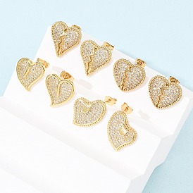 Сердце из латуни микро проложить кубического циркония серьги стержня, реальный 16 k позолоченный