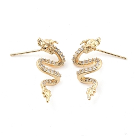 Brass Micro Pave Cubic Zirconia Stud Earrings, Dragon