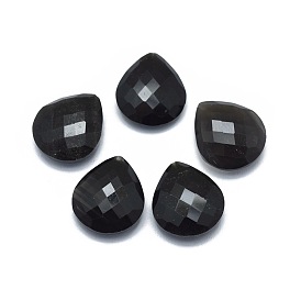 Natürliche Obsidian Perlen, Hälfte gebohrt, Tropfen, facettiert