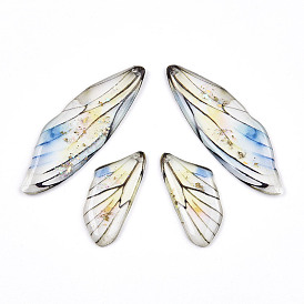 Epoxy Resin Pendants, Butterfly's Wing Charm, with Gold Foil & Glitter Power