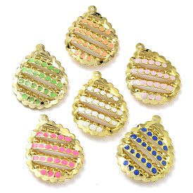 Rack Plating Brass Enamel Pendants, Long-Lasting Plated, Lead Free & Cadmium Free, Real 18K Gold Plated, Teardrop Charm