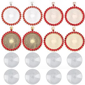 Поделки кулон решений, с плоскими круглыми подвесками из сплава со стразами и кабошонами из прозрачного стекла