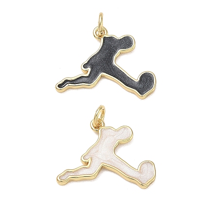 Brass Enamel Pendants, Human with Football Charms, Cadmium Free & Lead Free, Rack Plating, Long-Lasting Plated, Real 18K Gold Plated