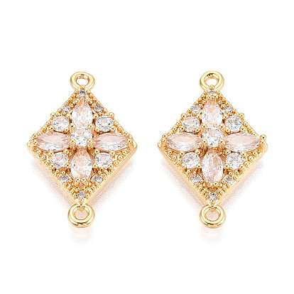 Латунные подвески-звенья/соединители с прозрачными кубическими циркониями, ромб, без никеля 