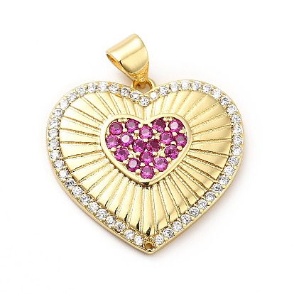 Brass Micro Pave Cubic Zirconia Pendants, Long-Lasting Plated, Real 18K Gold Plated, Heart