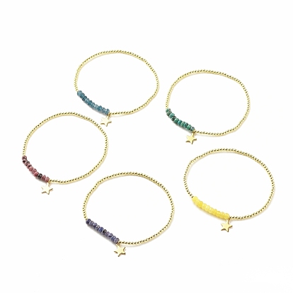 Натуральный малайзийский нефрит (окрашенный) круглый эластичный браслет из бисера с 304 подвесками в виде звезд из нержавеющей стали, украшения из драгоценных камней для женщин