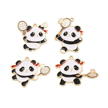 Подвески из спортивного сплава с эмалью, панда играет в бадминтон