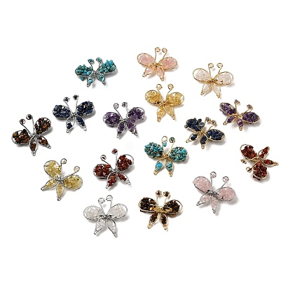 Брошь в виде бабочки из натурального камня, латунные и железные булавки для одежды